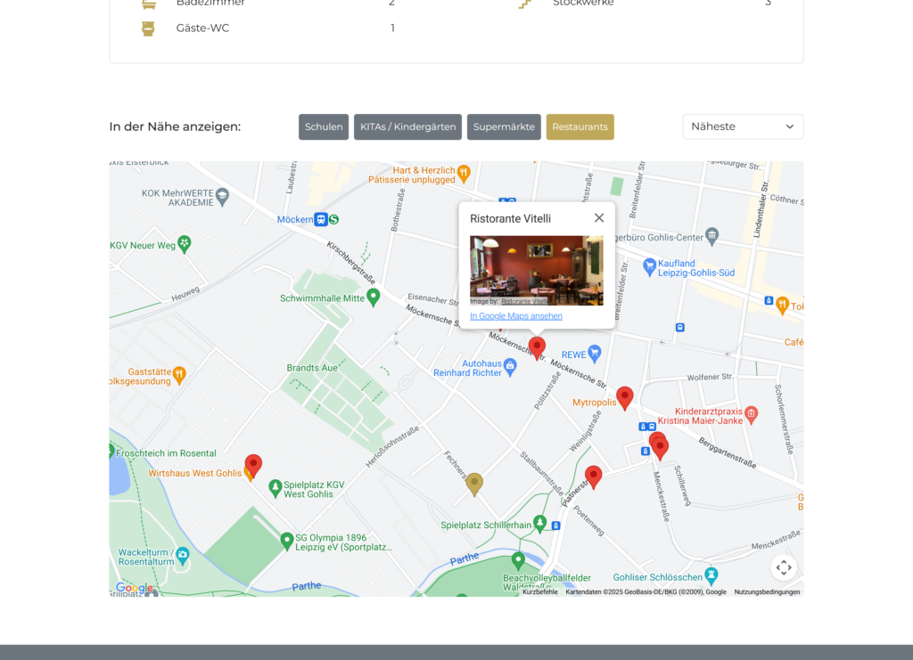 Karte zur Umkreissuche nach Ortstypen Screenshot